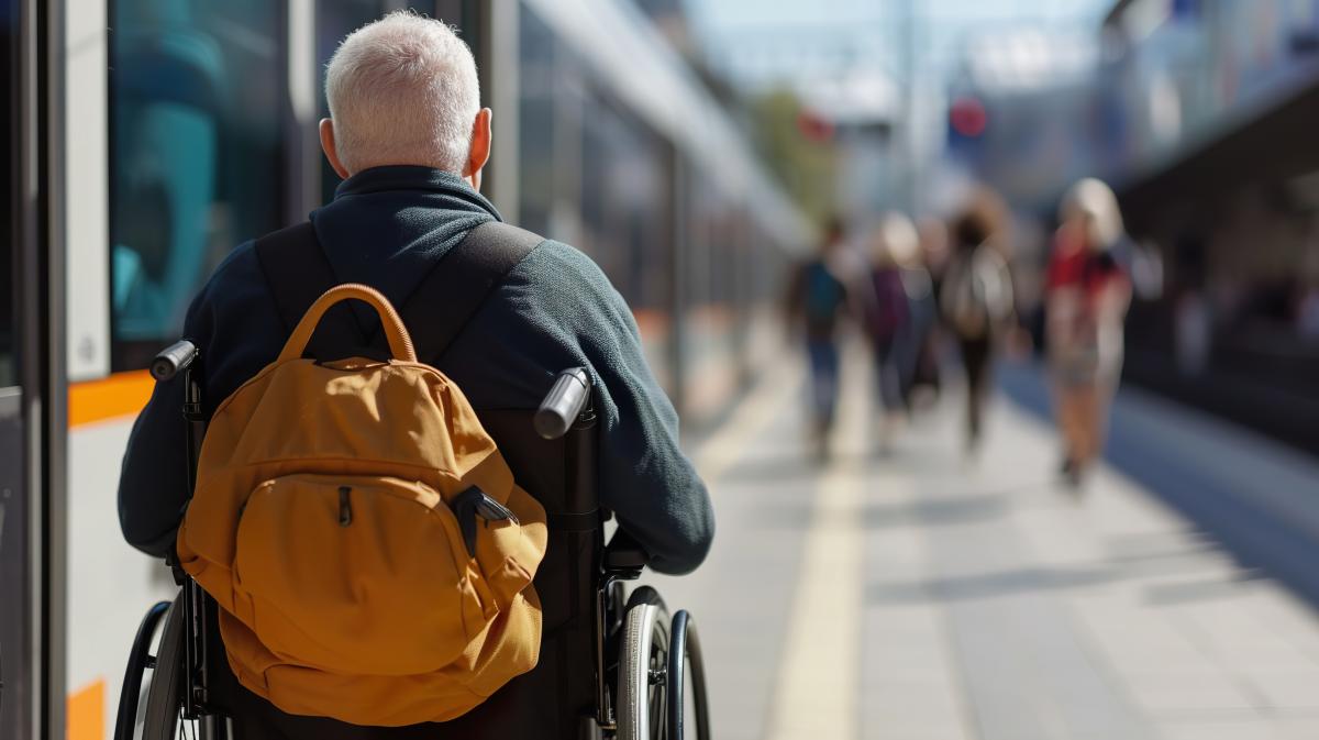 Rollstuhl barrierefrei KI generiert Eine Person im Rollstuhl auf einem Bahnsteig